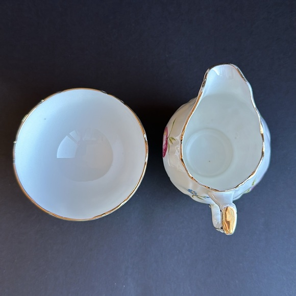 Aynsley FLORIDA Pattern Bone China Small Open Sugar & Creamer Set Fruits Flowers - Picture 4 of 11